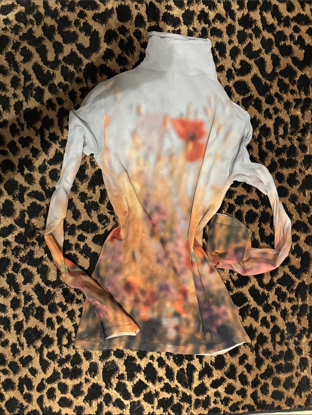 Acne Studios Women's Floral Blur Turtleneck - White with Orange and Pink
